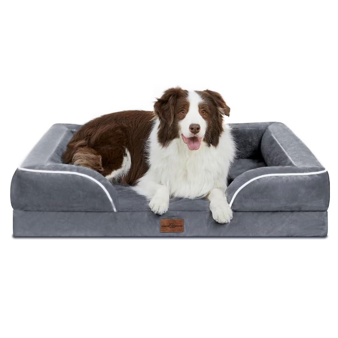 Comfort Expression Waterproof Large Dog Beds Orthopedic Foam Dog Beds For Large Dogs Sofa Comfy Pet Bed With Washable Removable Cover & Non-Slip Bottom(Large,Dark Grey)