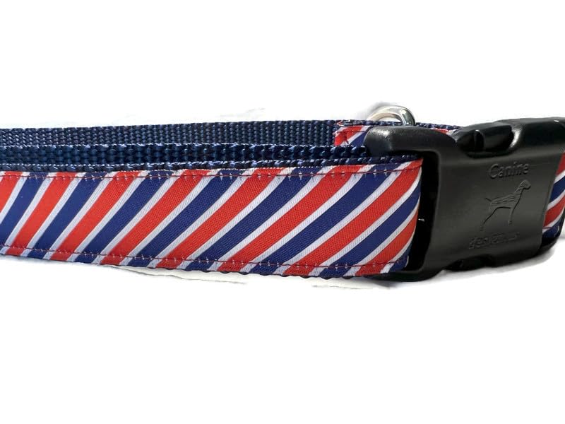 American Dog Collar, Caninedesign, Stars, Red, Blue, 1 Inch Wide, Adjustable, Plastic Buckle, Quick Release, Medium And Large (L