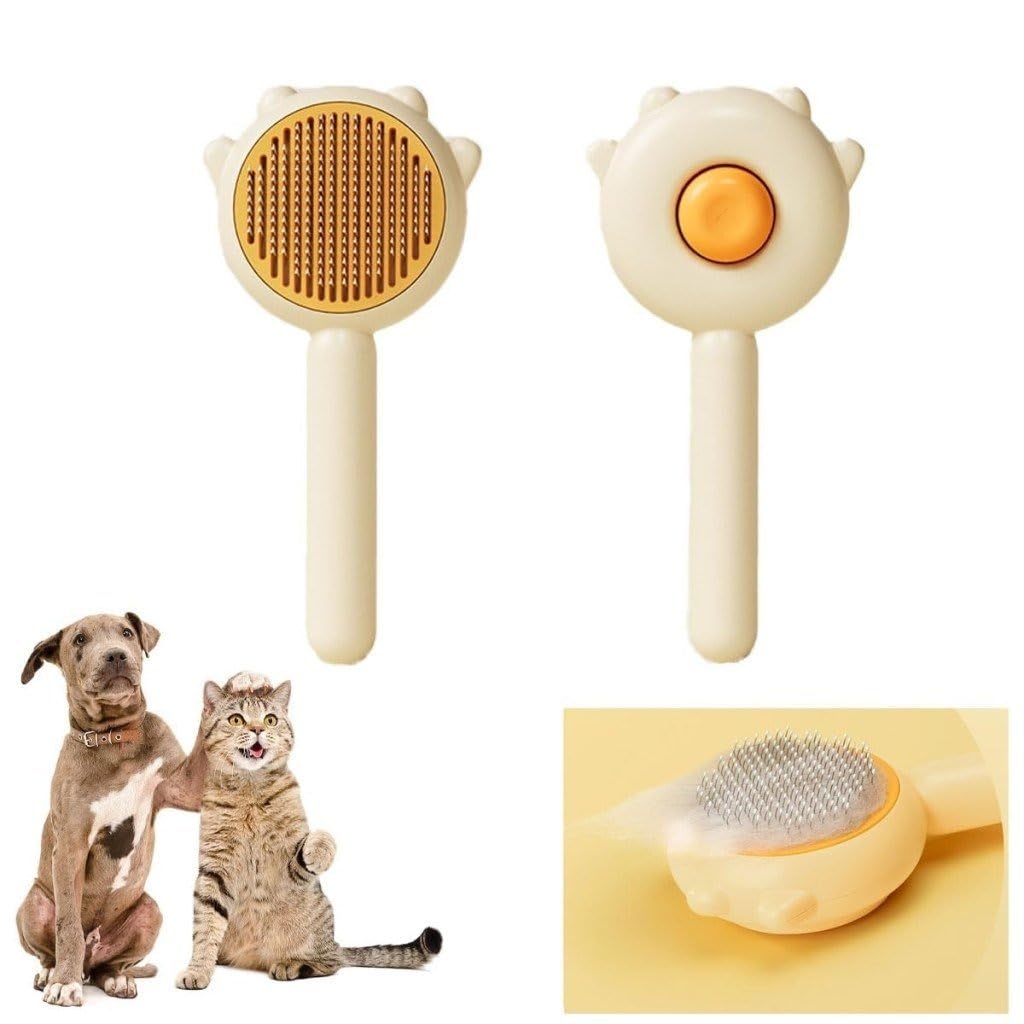 Vichip 2 In 1 Dog & Cat Brush  Self Cleaning Slicker Grooming Brush, Washable 140 Comb Teeth For Quick Hair Removal