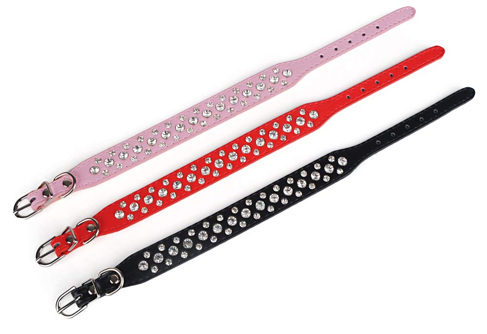 Haoyueer Bling Rhinestone Pu Leather Crystal Diamond Pet Dog Cat Puppy Collar Black S M L Xl(Black,L)