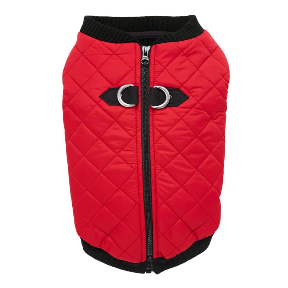 Gooby Fashion Vest Dog Jacket - Red, Small - Warm Zip Up Bomber Vest with Dual D Ring Leash - Winter Water Resistant Small Dog S