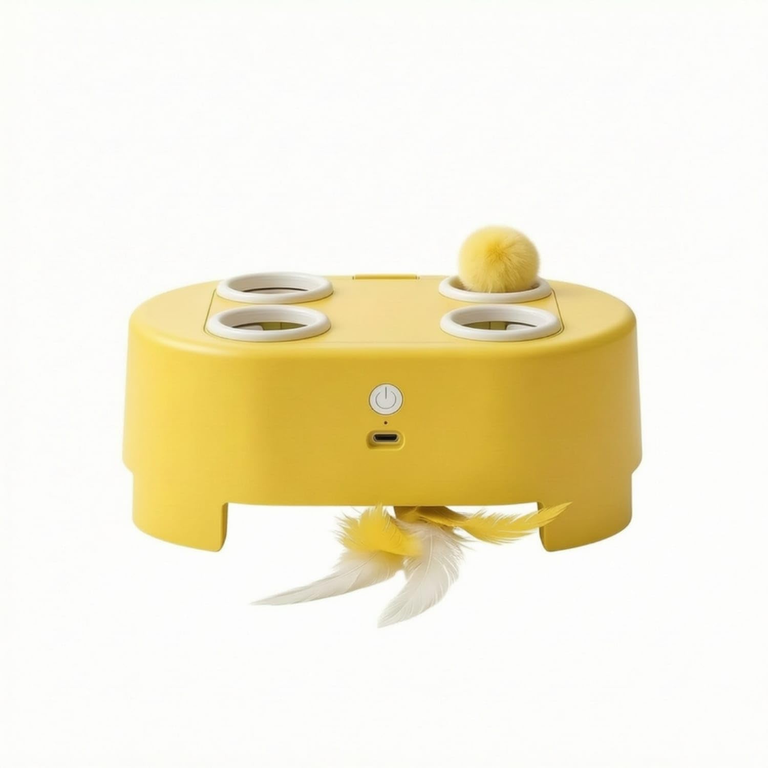 Snappsy Automatic Cat Toy With Feather Teaser Rotating Electric Cat Toy Rechargeable Solo Play For Cats, Kittens, Indoor, Yellow
