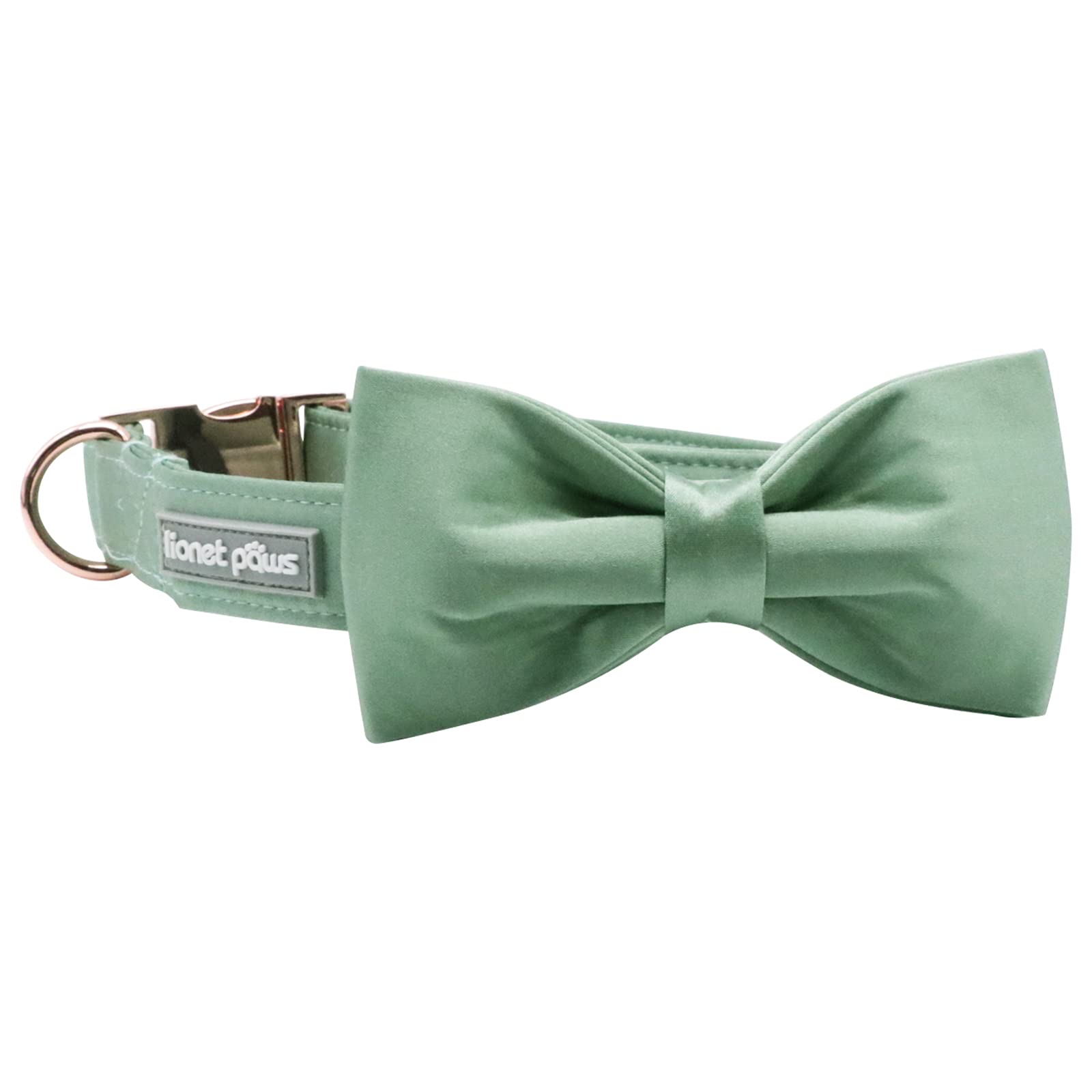 Lionet Paws Dog Collar Bowtie - Comfortable Silk Green Dog Collar With Detachable Bow Tie For Puppy And Cat, Neck 8-12 Inches