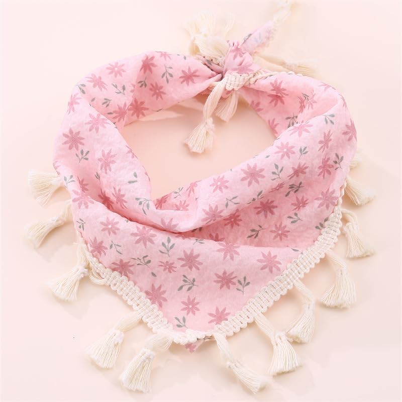 2Pcs Spring Summer Dog Bandanas Daisy Flower Scarfs Adjustable Puppy Bandana Triangle Washable Bibs Handkerchief For Small Mediu