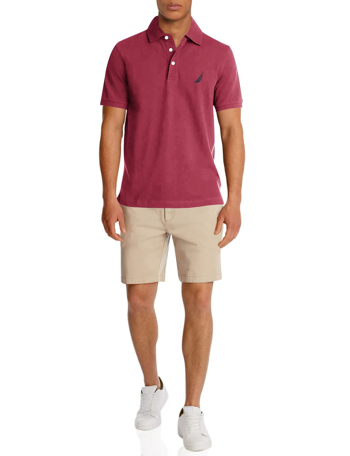 Nautica Mens Short Sleeve Solid Stretch cotton Pique Polo Shirt, Maroon, XXLarge