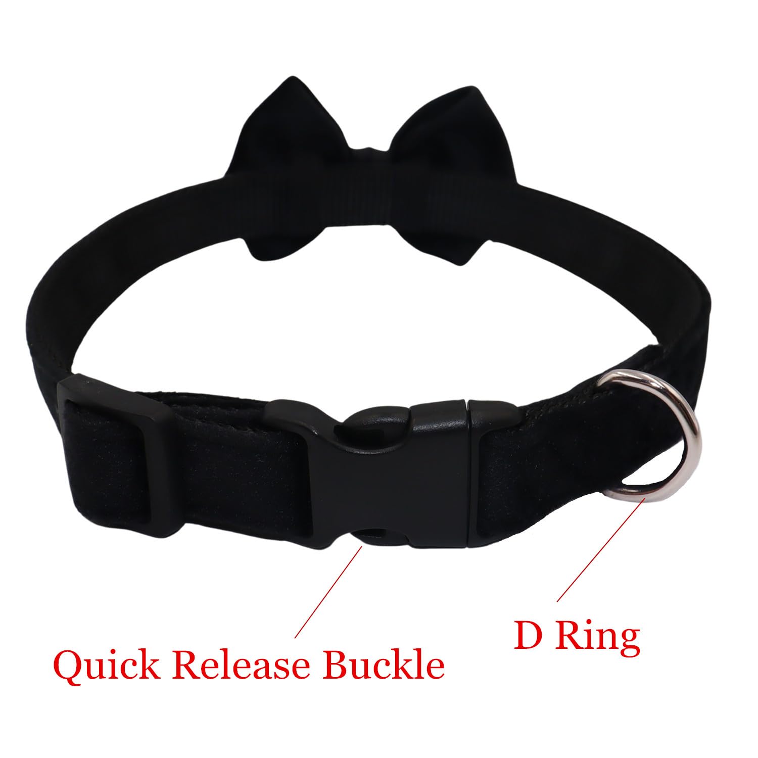 Wdpaws Dog Collar With Bowtie Soft Velvet Material With Quick Release Buckle For Small Dogs (Black, S)