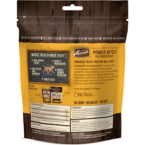 Merrick Power Bites Natural Soft And Chewy Real Meat Dog Treats, Grain Free Snack With Real Chicken Recipe - 6 oz. Bag