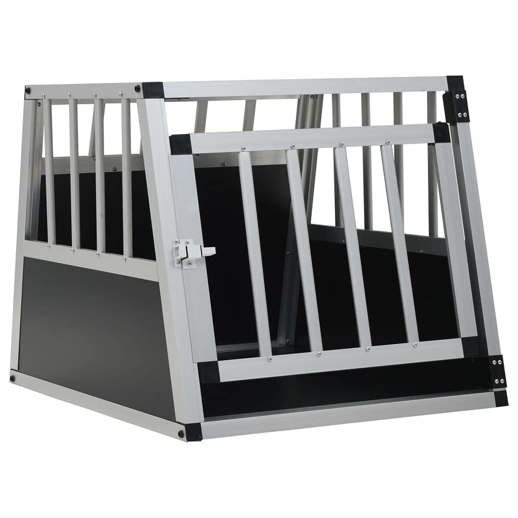 vidaXL Lightweight Aluminum & MDF Dog Cage with Double Door for Car Travel - 35x27.2x19.7, Silver