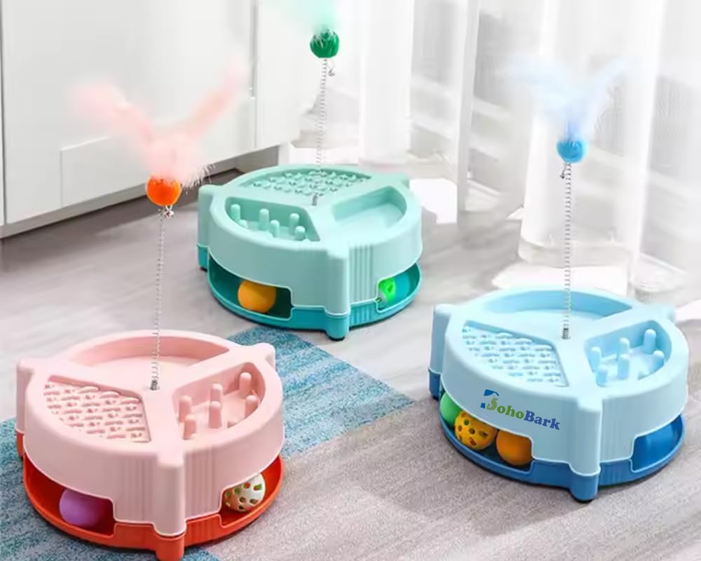 Bohobark 1 Pcs Cat Interactive Toy Roller 3Level Turntable Cat Toy Cat Slow Feeder Food Dispenser Cat Kitten Wand Teaser Toy, F