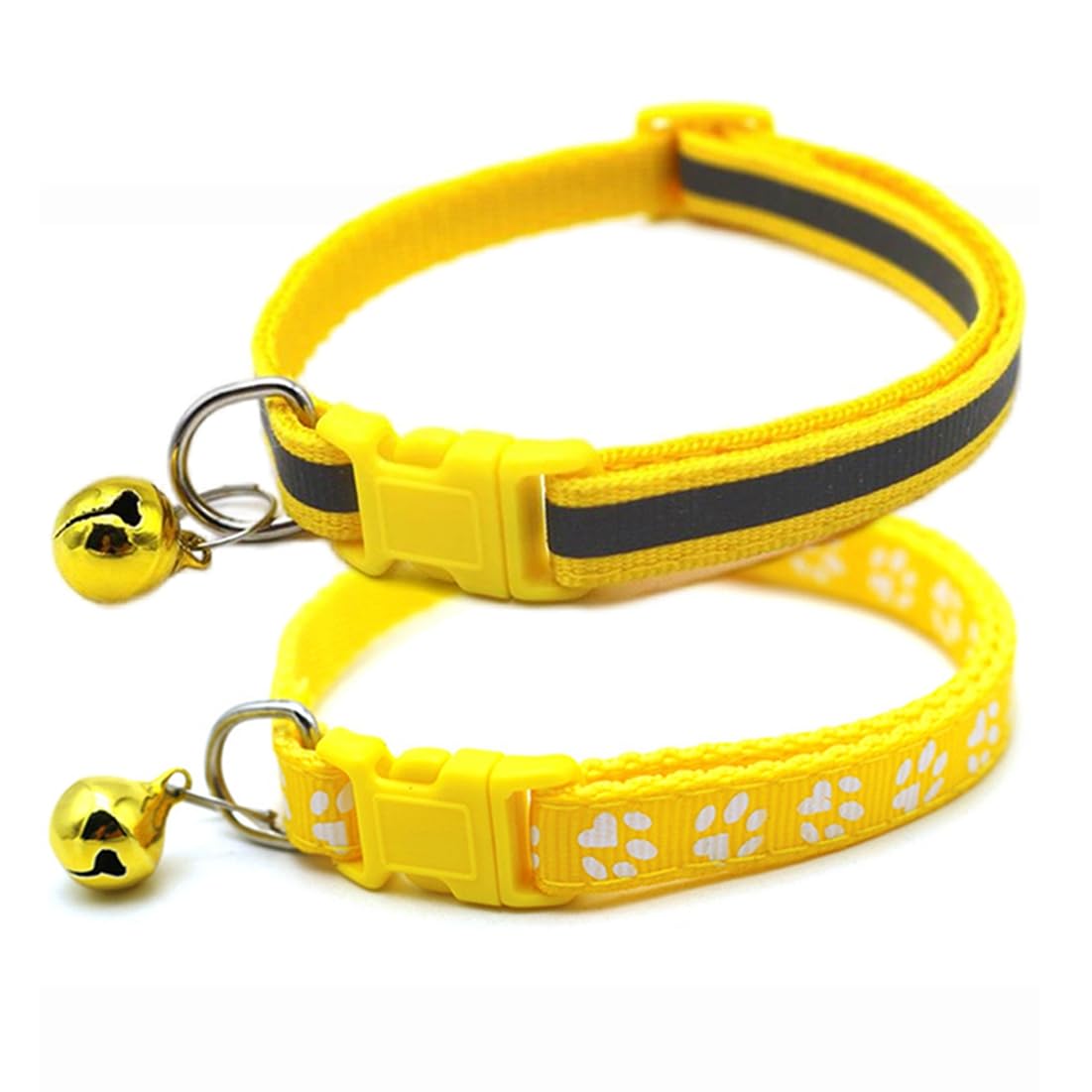 Yellow Puppy Collar With Bell, 2-Pack Basic Reflective Dog Collar With Bells Nylon Dog Collar For Xsmall Tiny Pet Dogs Boy Kitte