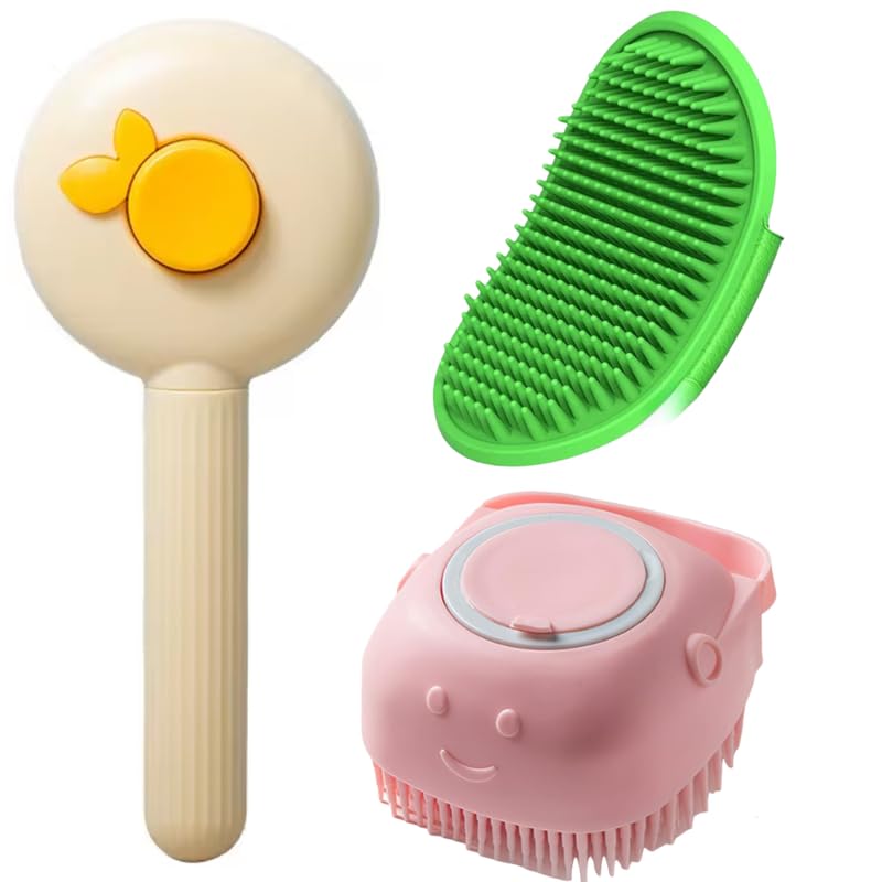 BohoBark Dog 3Comb Brush Pet Grooming Brush Daily Use to Clean Loose Fur & Dirt Great for Dogs and Cats with Medium Long Hair Do