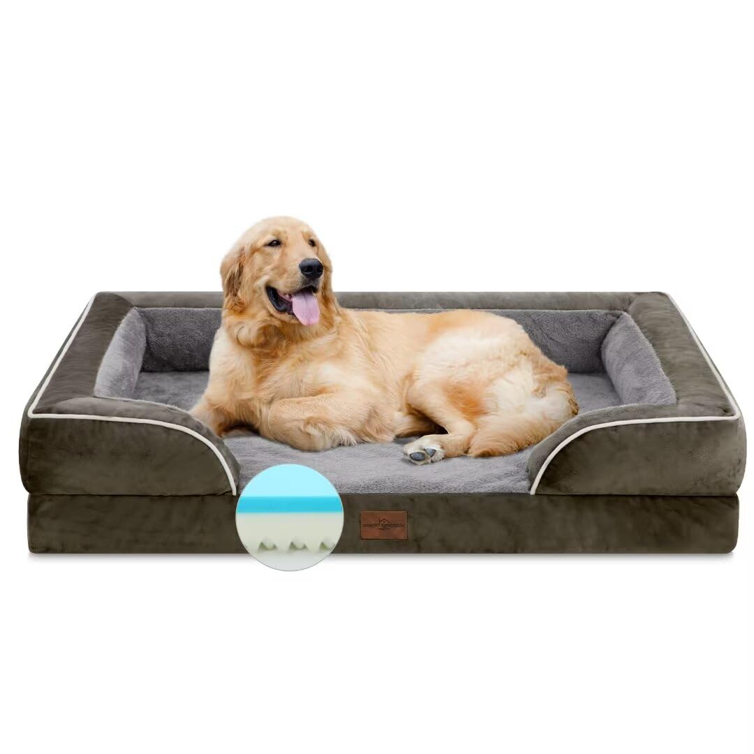 Comfort Expression Orthopedic Memory Foam Dog Bed, Cooling Dog Bed, Dog Beds For Extra Large Dogs, Xl Dog Bed With Removable Cover, Waterproof Pet Bed Large With Bolster(X-Large,Olive Green)