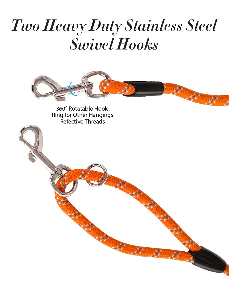 2 Pack Orange&Purple 20Ft Long Dog Leashes, Heavy Duty Comfortable Dog Lead For Large Medium Small Dogs Outside Walking, Playing