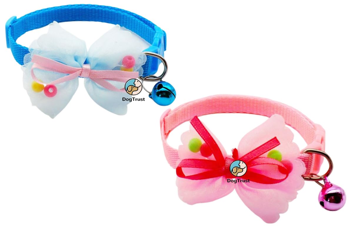 Dog Trust Cat Collars With Bow Tie And Bell Adjustable Or Certain Necktie Collar For Kitten Cat Combo Of 2