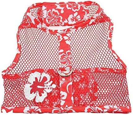 Cool Mesh Dog Harness - Dog Vest For Pets, Simple Step In And Go Design, Harness For Dogs With Leash, Hawaiian Hibiscus Red, Med