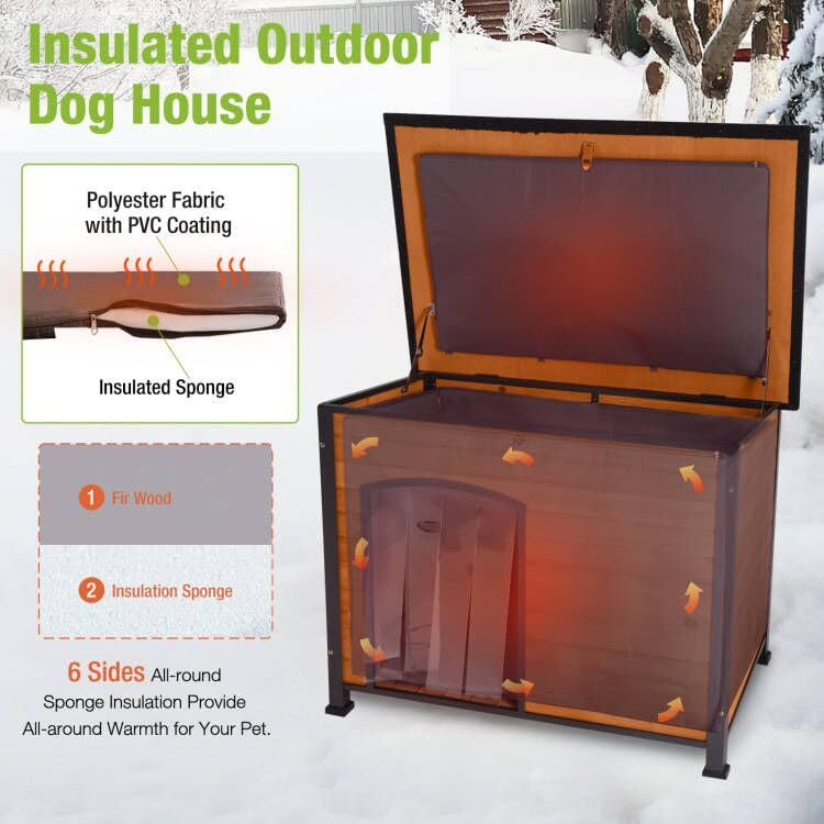 Gutinneen Dog House Insulated Outdoor Dog Kennel With Liner For Winter Large