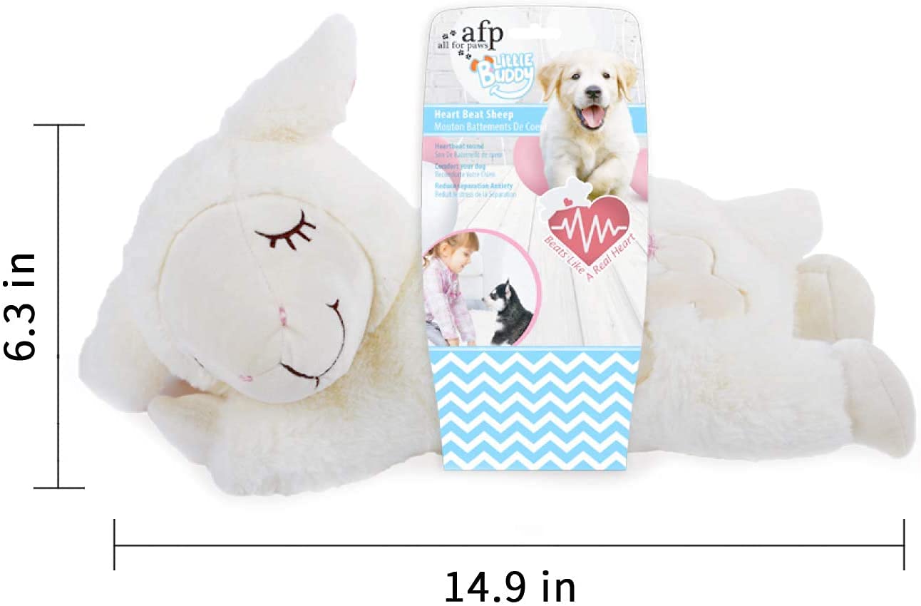All For Paws Little Buddy Heart Beat Sheep Dog Plush Toy, Beige, 28 Kg