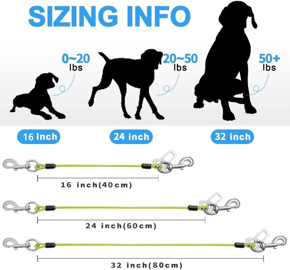 Dog Seat Belt Harness For Car,Dog Seatbelt Of Coated Wire Leash Safety Restraint,No Chew Tether Cable Vehicle,Double Clips & Lat