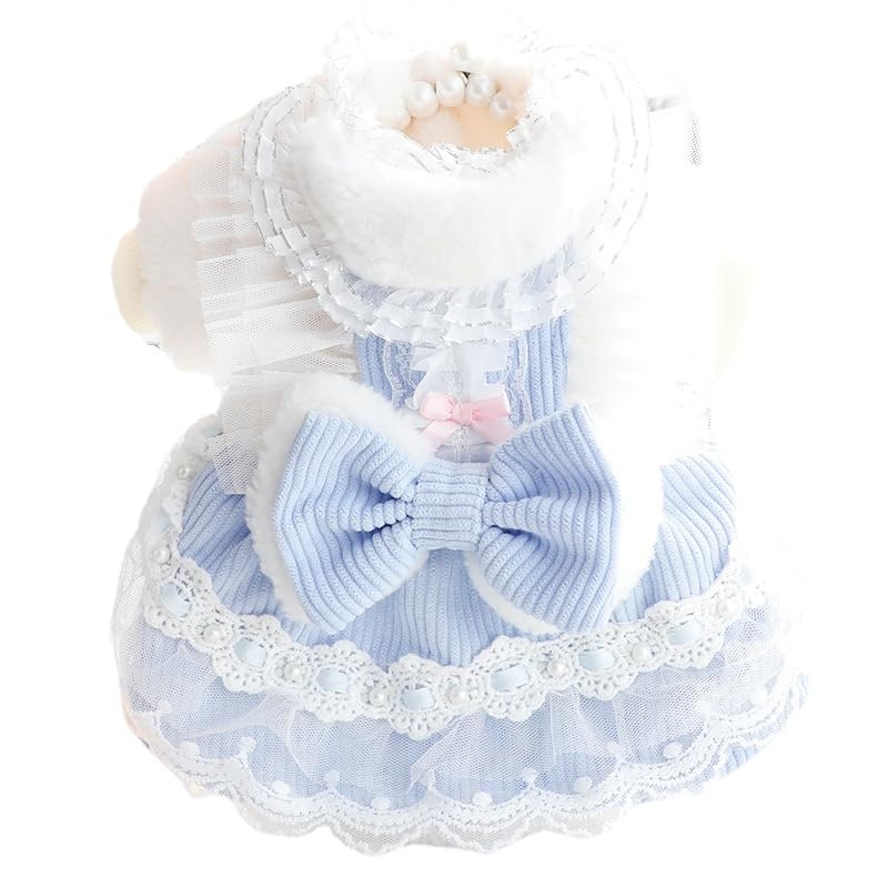Aza Dog Princess Dresses For Small Dogs Lolita Clothes Lace Costume Bow Pet Girl Cute Coat Outfits Sunmmer Costumes (Xl,Blue)