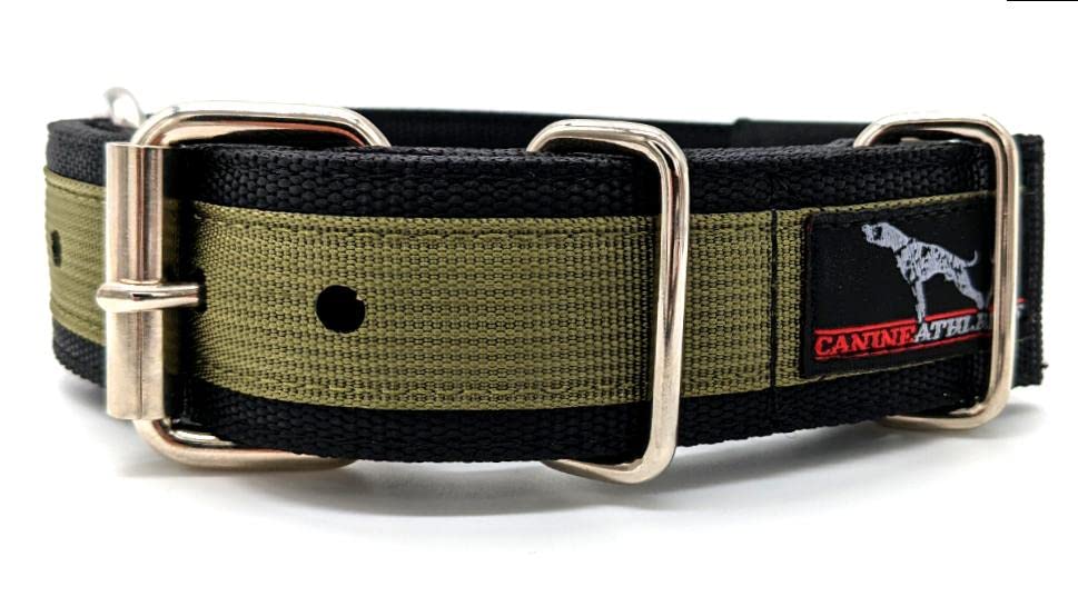 Canine Athletes 1.5' Pro-Hd 5-Ply Heavy Duty Working Dog Collar Extra Strength Durable (Black/Olive Green, Large)