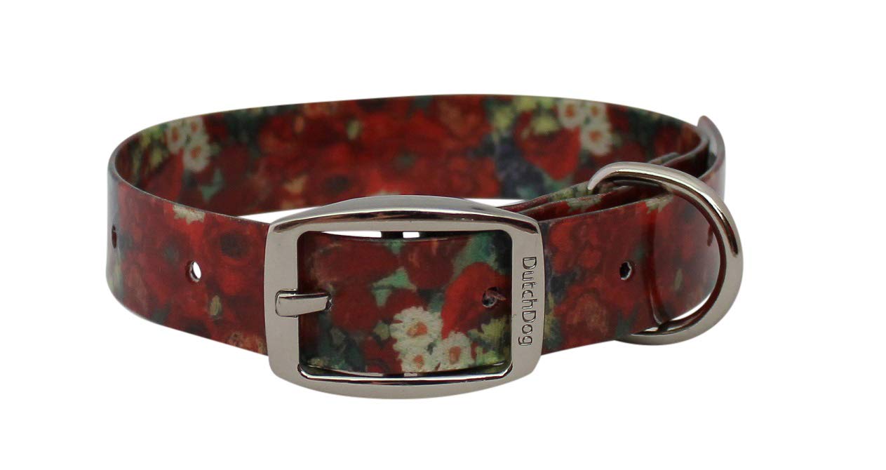 Dutchdog Amsterdam Waterproof Dog Collar Van Gogh Red Poppies 16-25', Red, Yellow