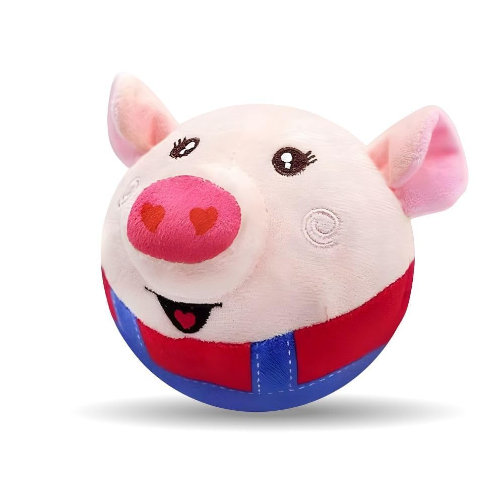 EKVIRAM Electric Moving Dog Toy Ball with Plush Pig Cover, USB Charging Interactive Pet Toy, Zipper Cover Design