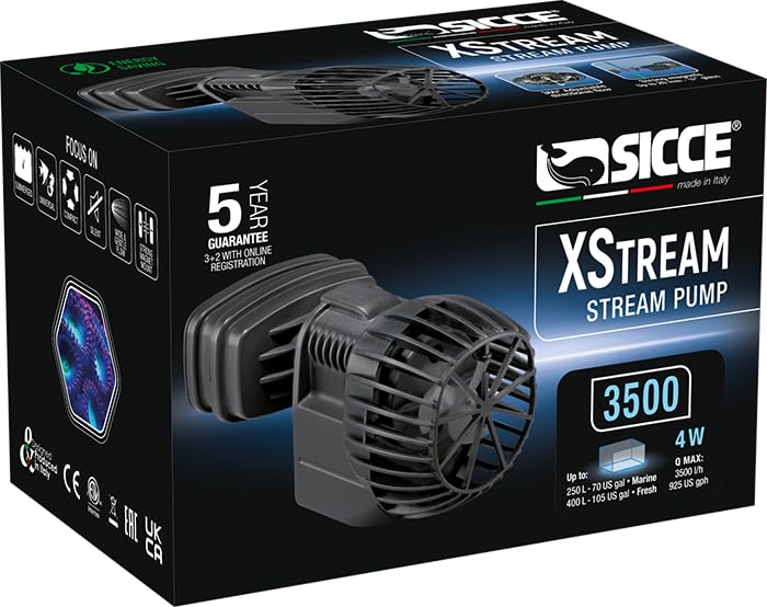 SICCE XSTREAM 3500 Wave Maker Flow Pump 925 GPH | 360 Adjustable Quiet Submersible Magnetic Powerhead for Saltwater & Freshwater