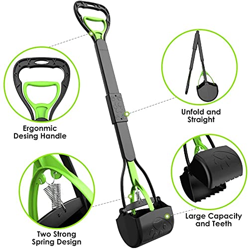 TIMINGILA Pooper Scooper - 28" Long Handle, Durable Spring, Portable for Dogs, Green