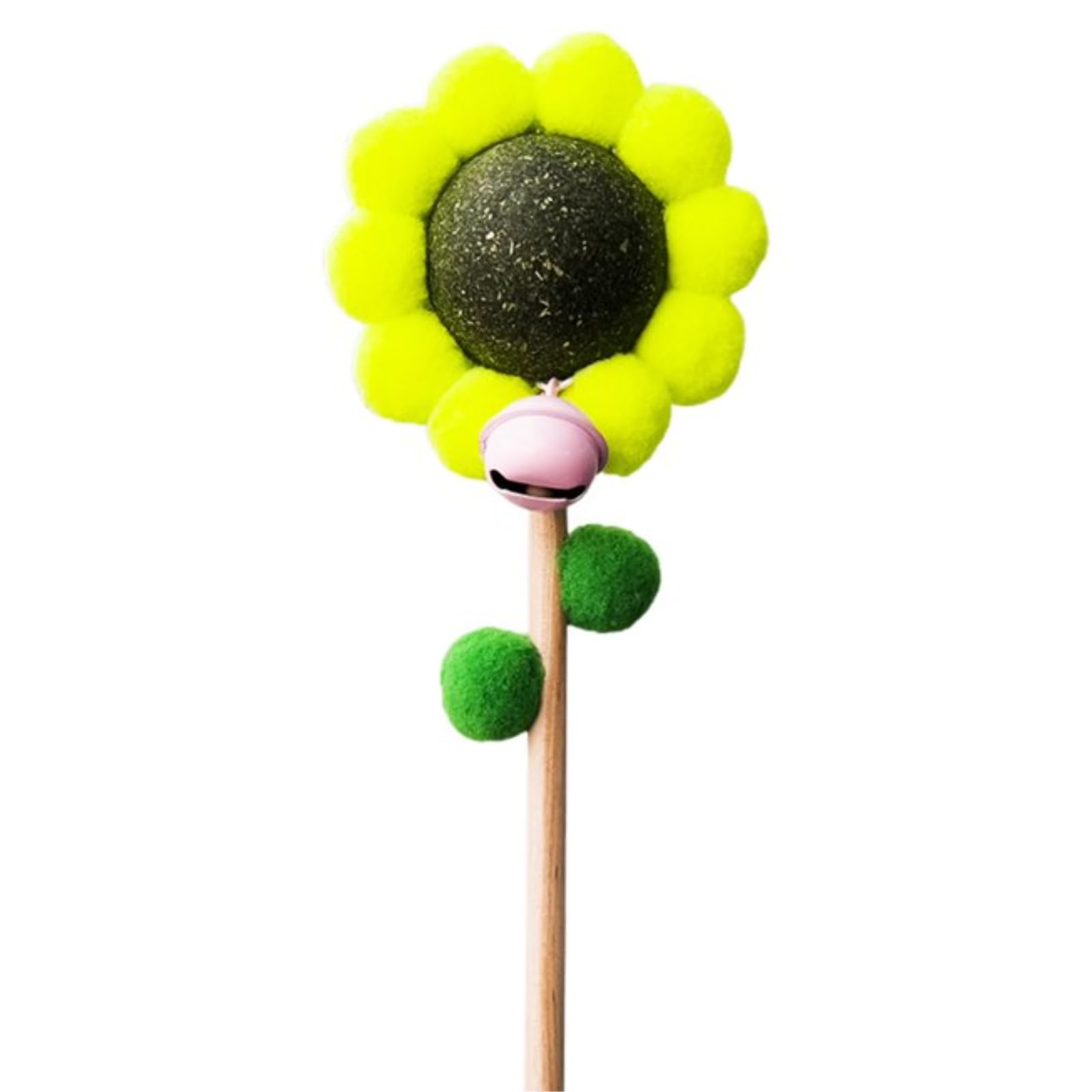 Cature Care By Nature Cat Teaser Wand With Bell Pompom Flower Shape Wooden Handle Promote Digestion Natural Materials Kitten Foo