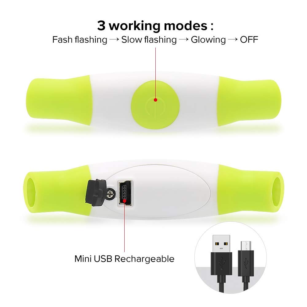BSEEN LED Light Up Dog Collar, Rechargeable TPU, Green, 70cm, Model VQ-HQ9R-T7XR, Ideal for Night Walking
