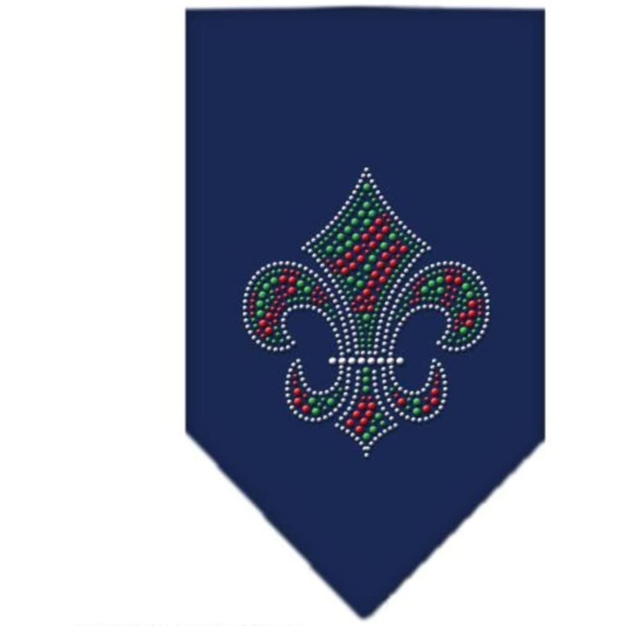 Mirage Pet Products Christmas Fleur De Lis Rhinestone Bandana, Small, Navy Blue