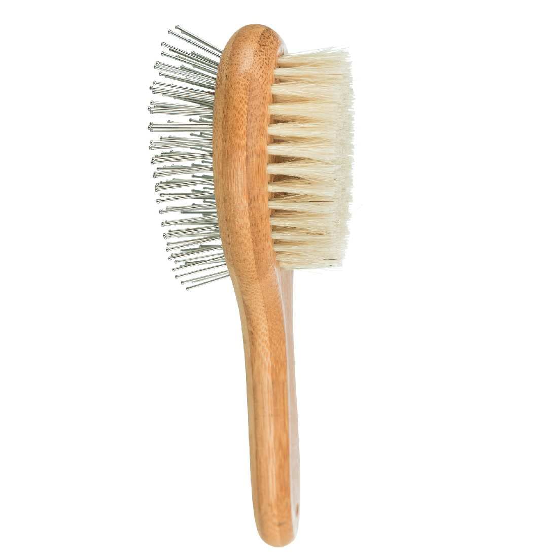 Trixie Dog Brush For Grooming, Double Sided With Bamboo Handle, Ideal For Long & Short Hair Pets, Removes Shedding, Tangles, And