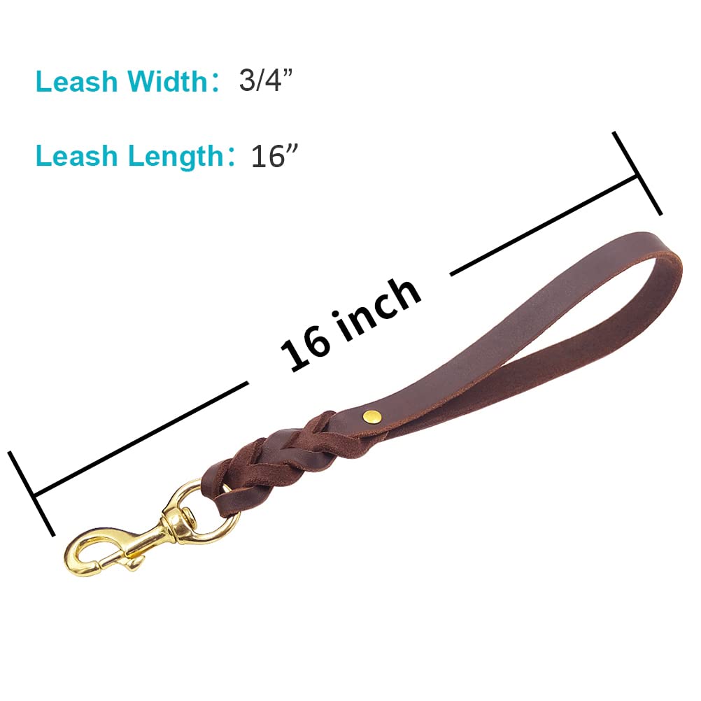 Fairwin Leather Short Dog Leash 16' - Short Dog Traffic Lead Leash For Large Dogs Training And Walking(3/4' X 16', Brown)