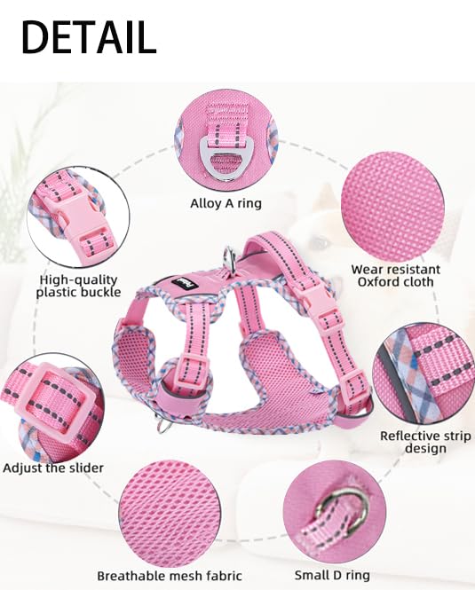 Petank Dog Harness - No Pull XXS Nylon Harness for Small Dogs, Pink, Model PTJJXC034