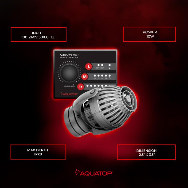 Aquatop MaxFlow MWV-1000 DC Wavemaker Pump - 1,057 GPH, Energy-Efficient, Safe for Salt & Freshwater, Ideal for 25-55 Gall