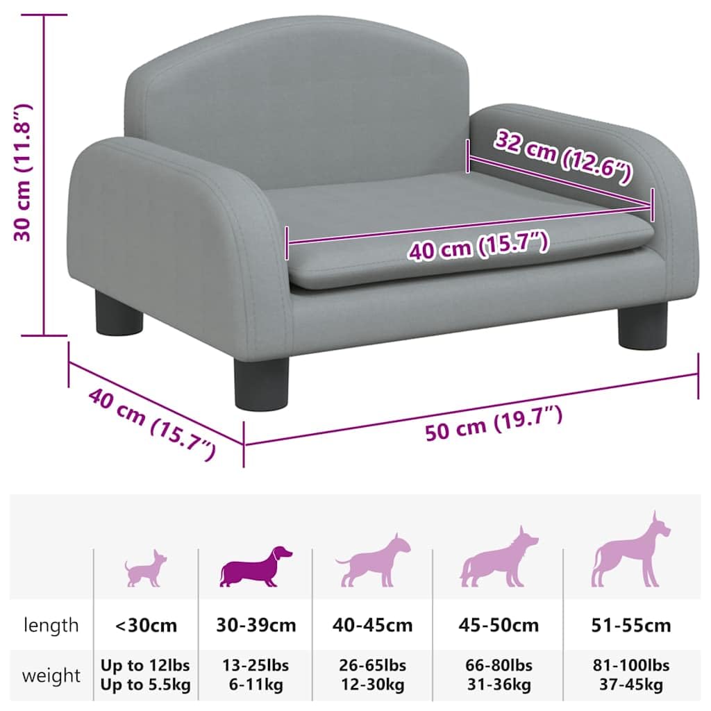 vidaXL Dog Bed Light Grey 50x40 x 11.8  Fabric