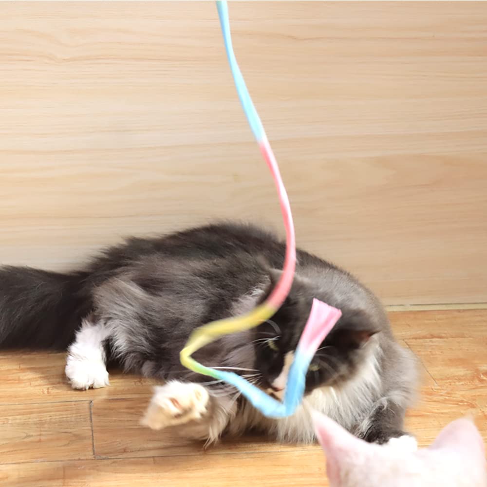 Lasocuhoo Interactive Cat Rainbow Wand Toys, Interactive Cat Teaser Wand String, Colorful Ribbon Charmer For Most Cats And Kittens - 2 Pcs