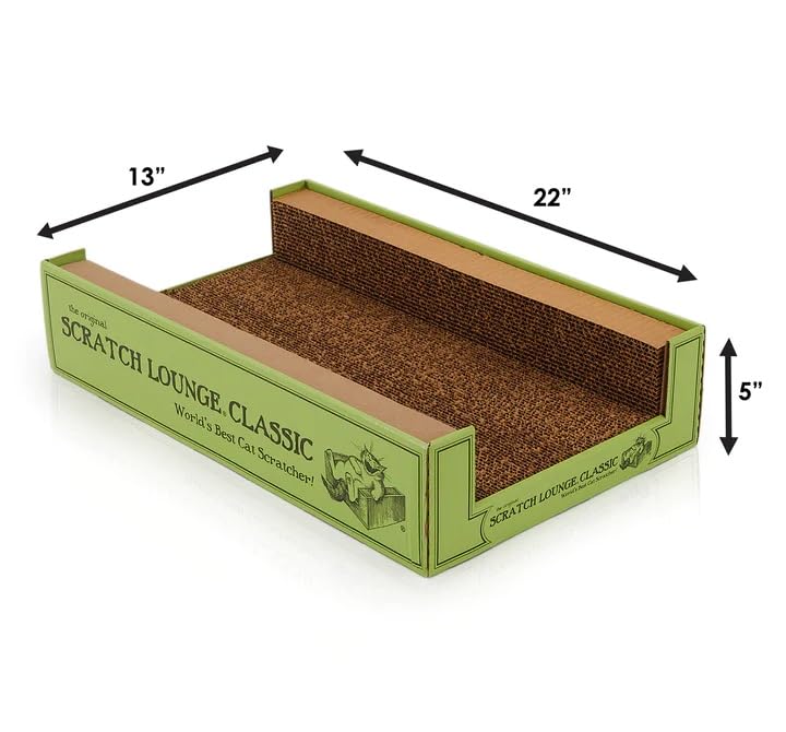 Original Scratch Lounge Cardboard Cat Scratcher & Lounger, XL 13"x22", Durable, Reversible Floor, Catnip Included
