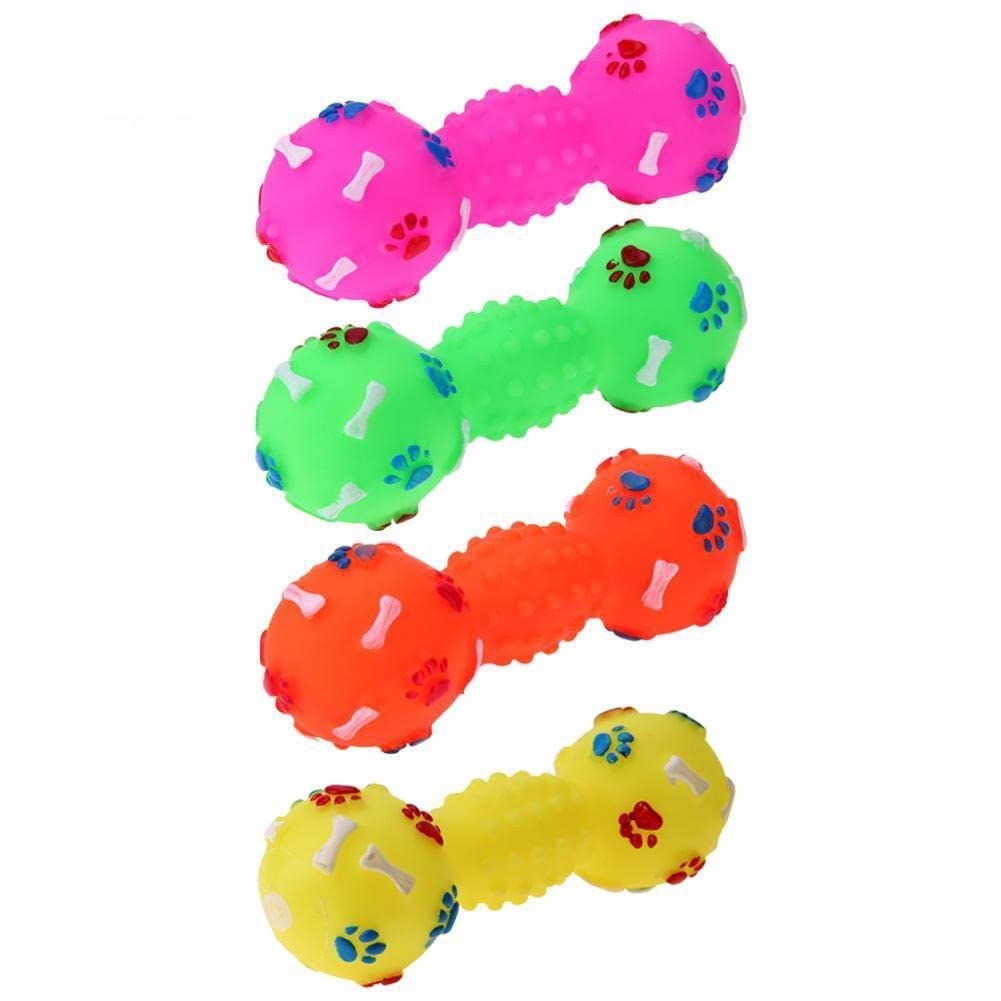 Psk Pet Mart Dog Squeeze Squeaky Chew Toys Colorful Interactive Dog Toys Dotted Dumbbell Shaped Toy  1 Pcs Pack (Multicolor)