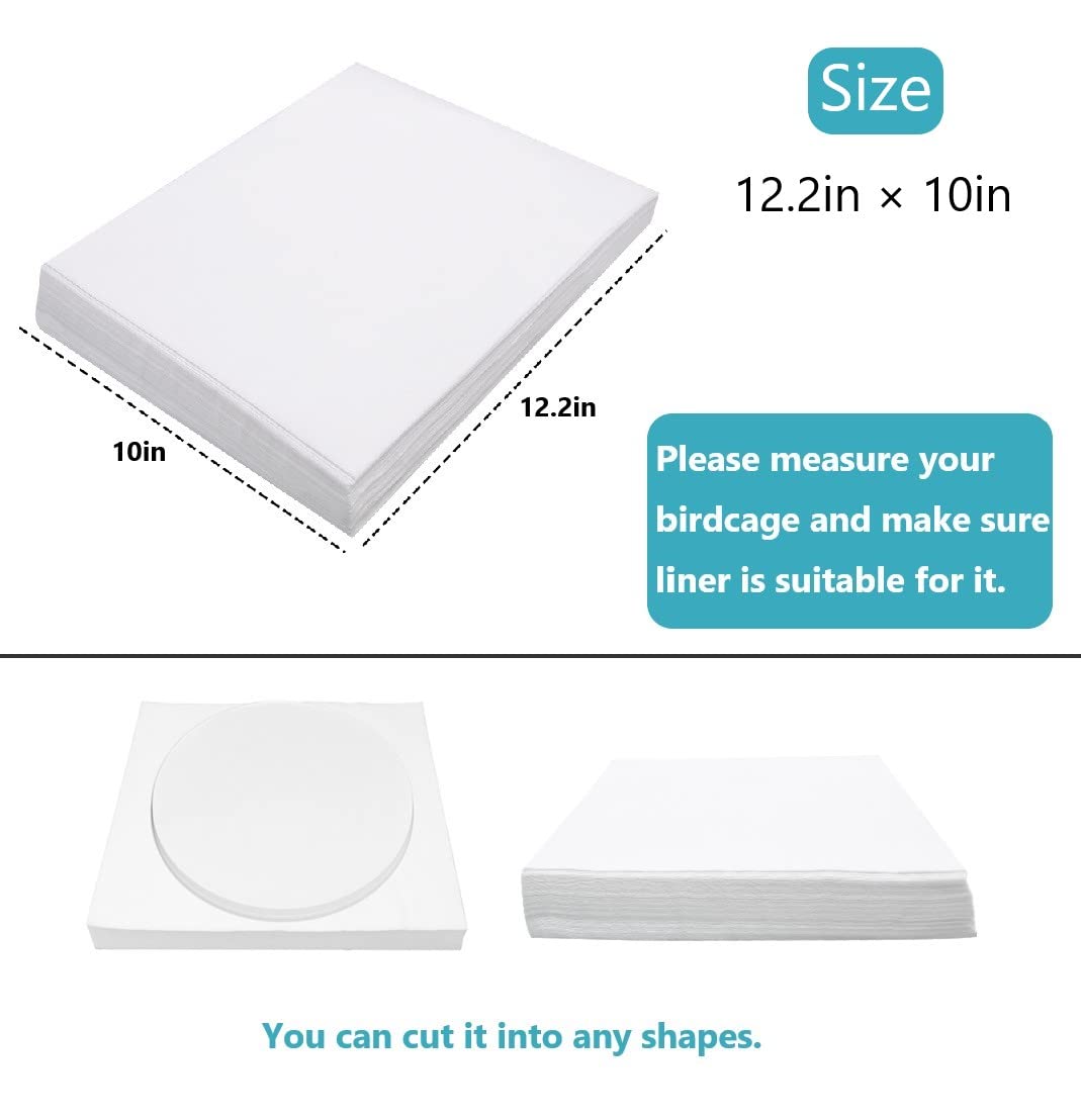 Bird Cage Liner Papers, 100 Sheets 12.2  10In Non-Woven Bird Cage Liners, 4 Size To Choose, Precut Absorbent Bird Paper (12.2  1