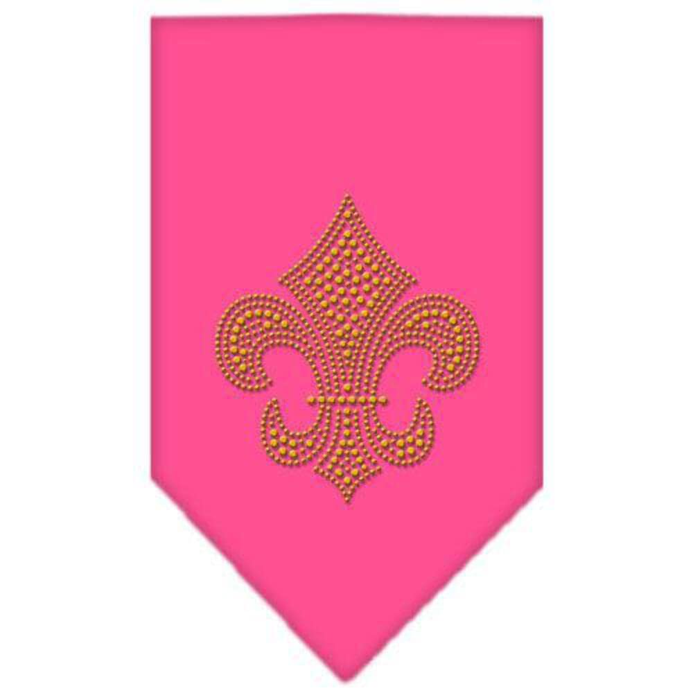 Pet and Dog Bandana Rhinestone, "GOLD Fleur De Lis" Light Pink Large