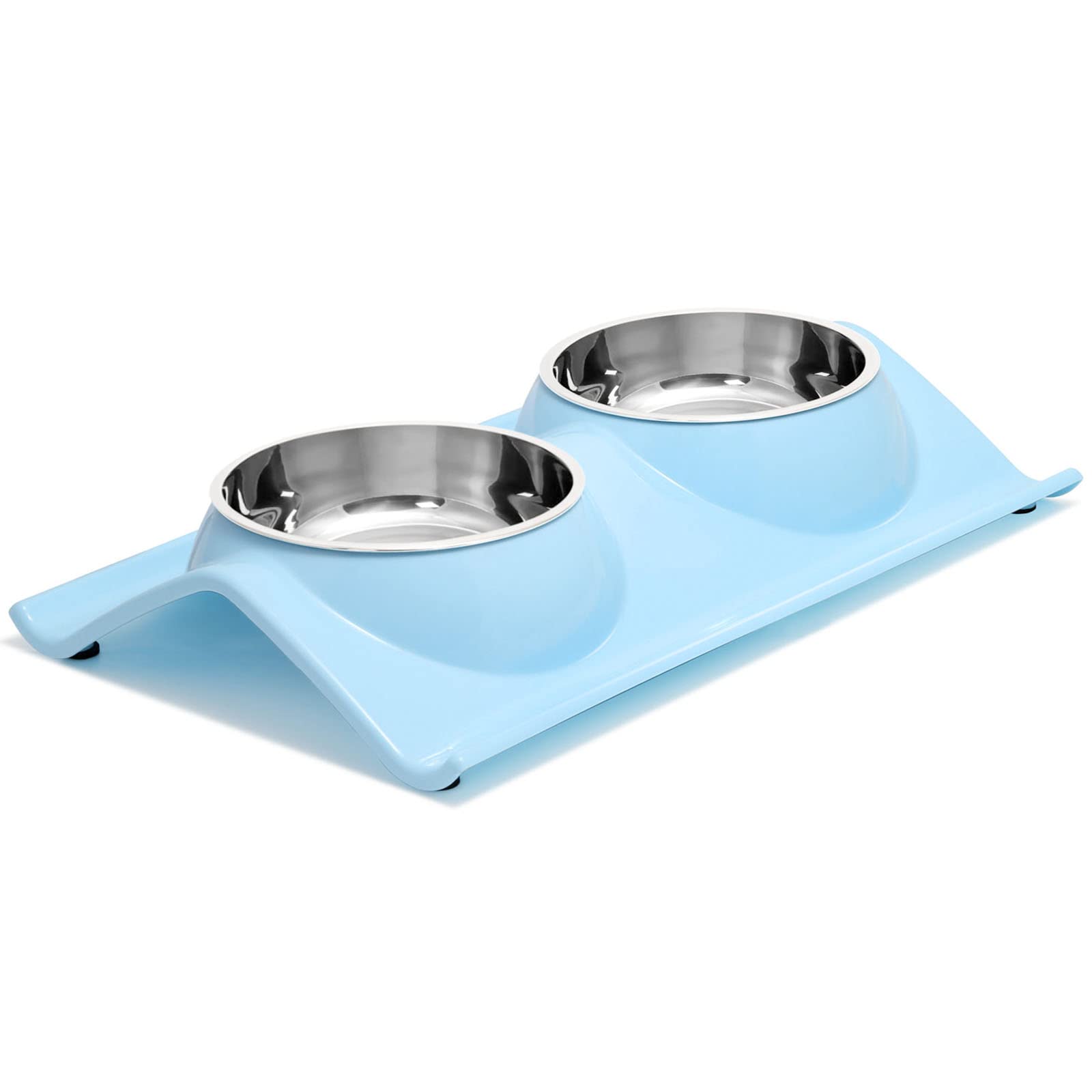 Upsky Double Dog Cat Bowls Premium Stainless Steel Pet Bowls NoSpill Resin Station, Food Water Feeder Cats Small Dogs (Lake Blu