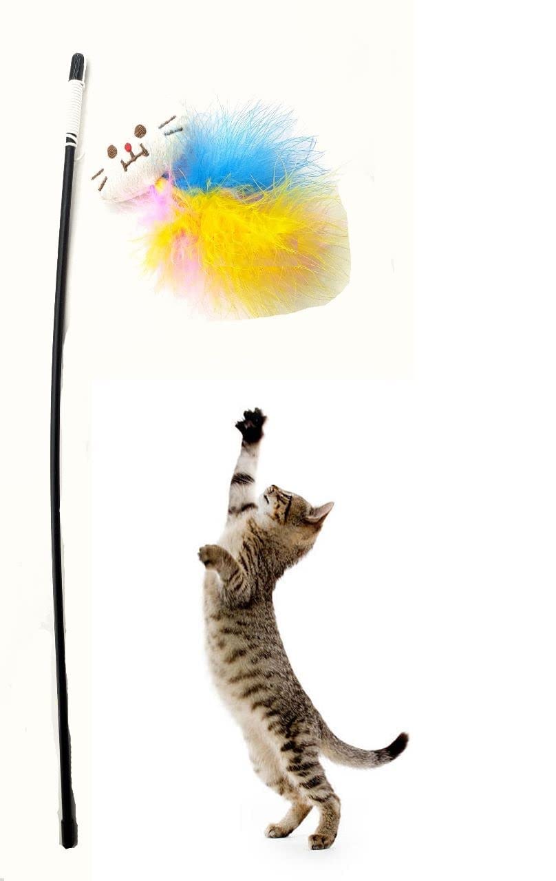 Dog Trust Pet Cat Feather Spring Stick Teaser Kitten Interactive Bell Rod Wand Playing Toy 1 Piece (Color May Vary)