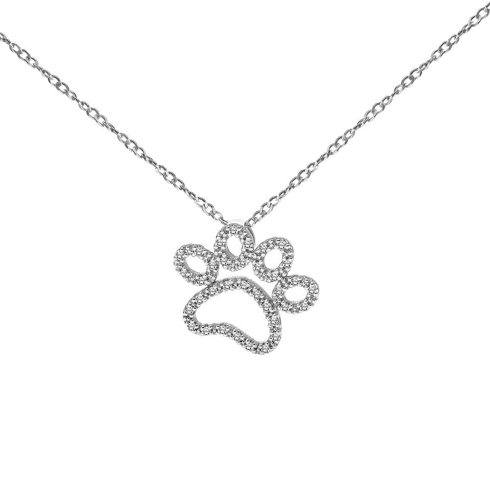 Diamond Dog Cat Paw Print Necklace for Women in 925 Sterling Silver 1/10ct (I-J, I3), 18 inch, by Keepsake