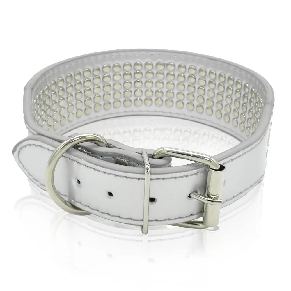 Berry Pet Rhinestones Dog Collars - 2'' Width With 5 Rows Full Sparkly Crystal Diamonds Studded Pu Leather - Beautiful Bling Pet
