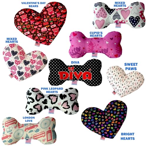 Pet and Dog Plush Heart or Bone Toy, "Valentine's Day Group" (Available in different sizes, and 8 different pattern options!) Diva 8" Plush Bone