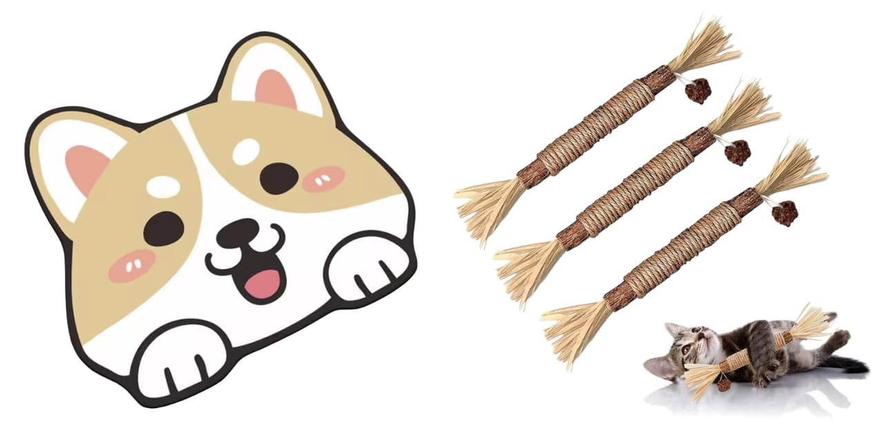 Urban Pet Gallery Adorable Crystal Velvetpolyester Cartoon Litter Mat  Soft 60 X 35Cm (Dog Face) And Silvervine Stick For Cats 