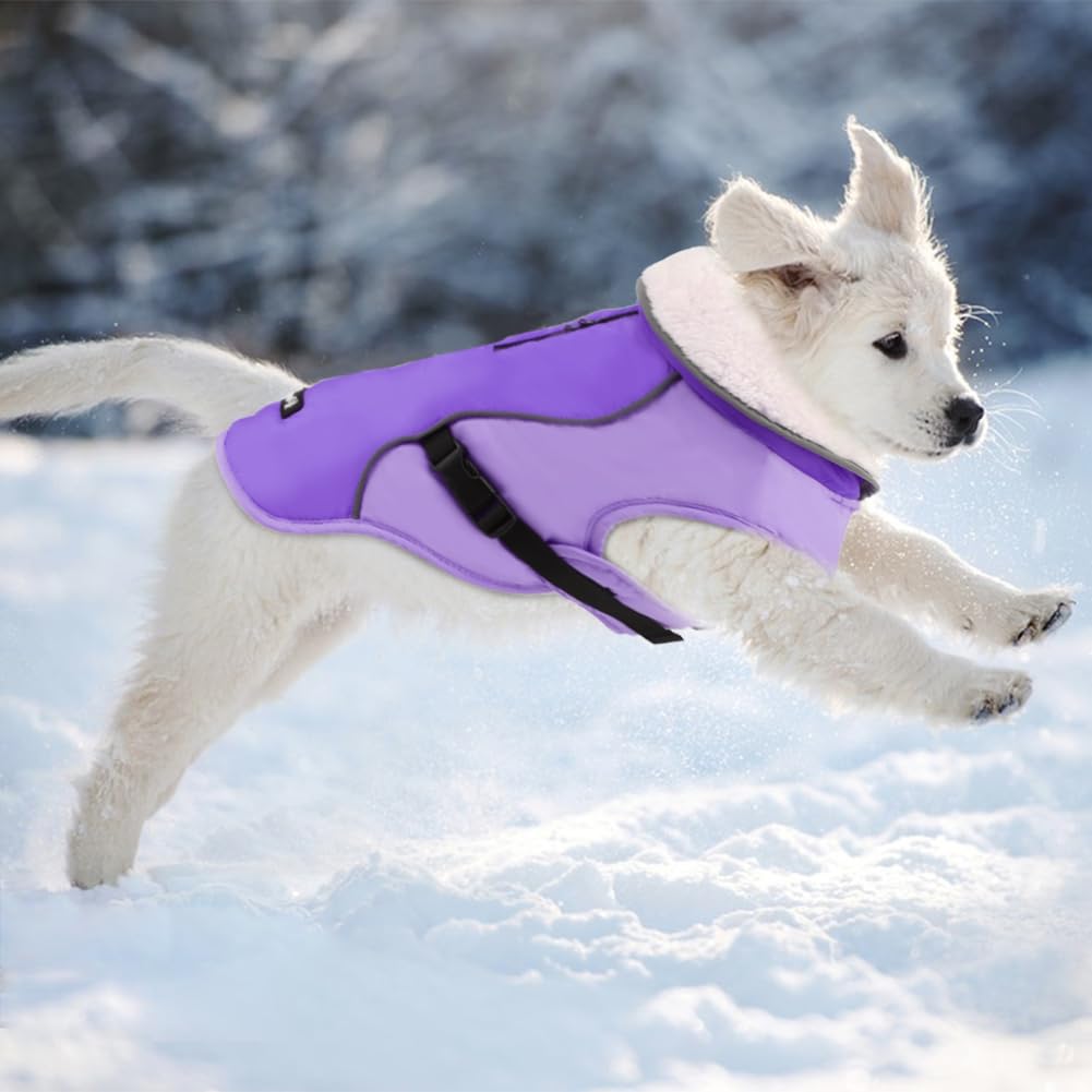 EMUST Dog Jacket Winter, Cozy Windproof Dog Jacket for Cold Weather, Solid Color Dog Vests for Winter for Medium Dogs,New Purple