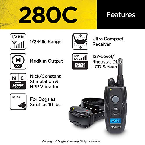Dogtra 280C Remote Training E-Collar - Waterproof, Rechargeable, 1/2 Mile Range, 127 Levels, Black, for Small/Medium Dogs