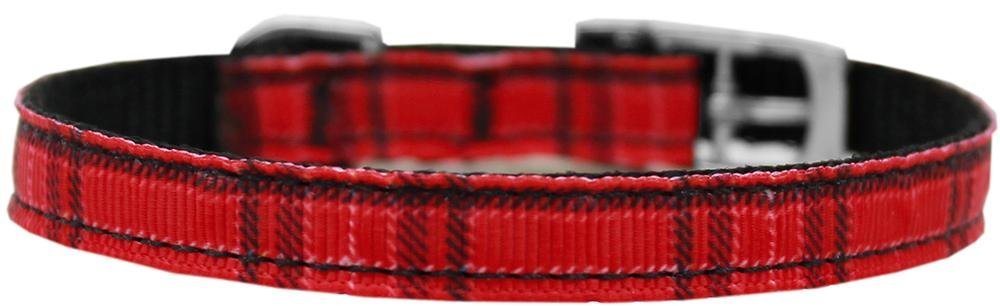 Mirage Pet Products 3/8" Plaid Nylon Dog Collar with Classic Buckle, Size 16, Red